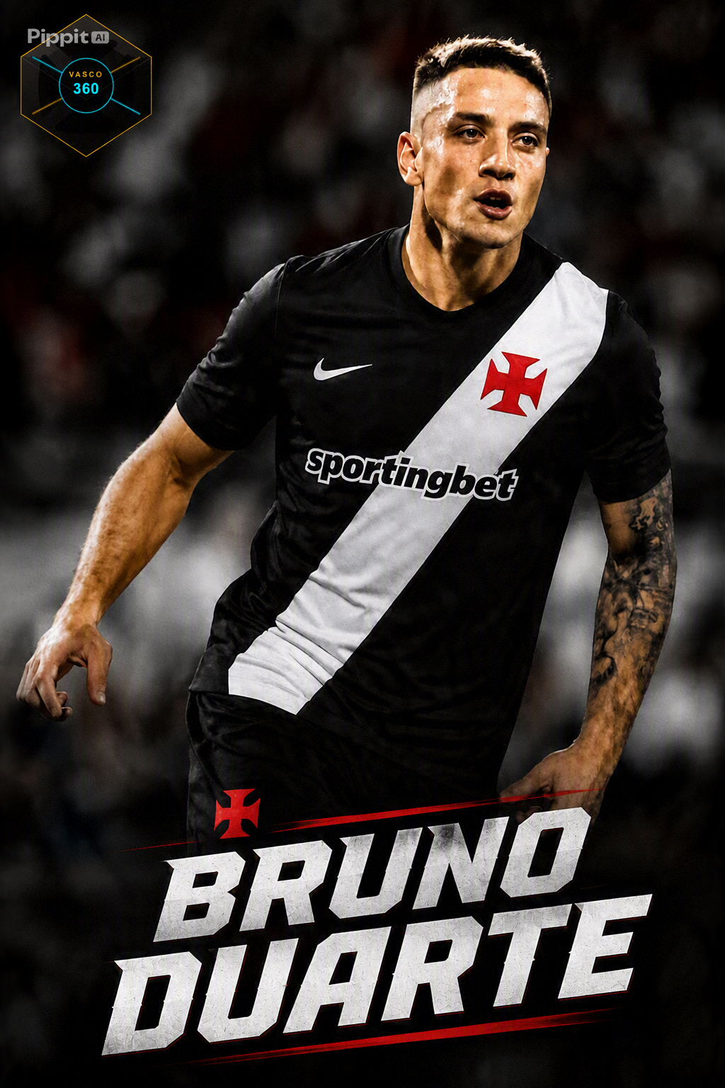 Bruno Duarte usando a camisa do Vasco com o escudo do Vasco 360